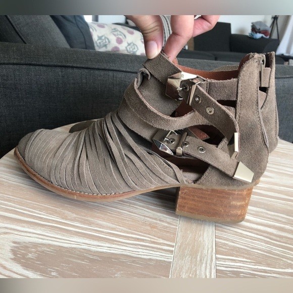 Jeffrey Campbell|Leather suede tan booties with stacked heel,Western buckle••• - Picture 6 of 11